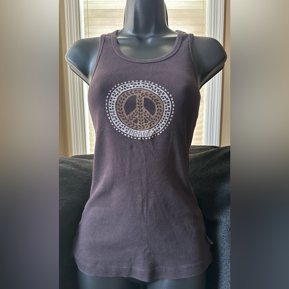 Prana peace sign tank in chocolate brown - organic cotton, size m